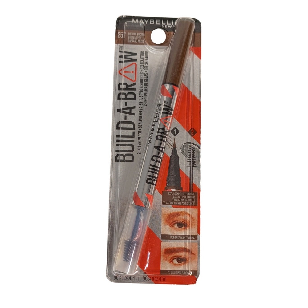 Maybelline Build-A-Brow 2-in-1 Brow Pen & Gel, 257 Medium Brown,‎ Vegan